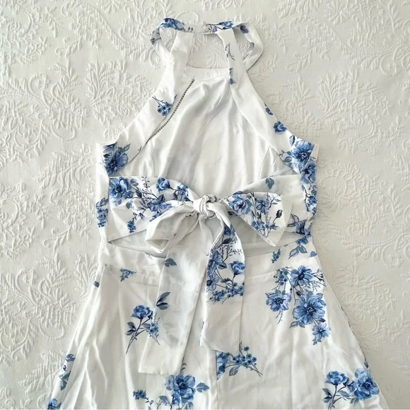 Lulu's White and Blue Floral Midi Dress - Picture 6 of 9